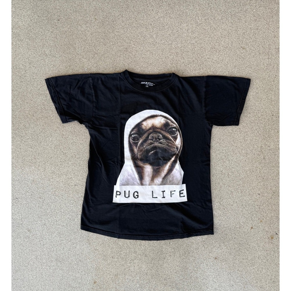 Surf Style Pug Life Mens Small T-Shirt - Black Dog Graphic Tee